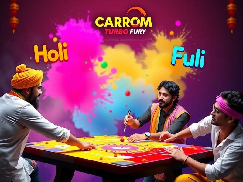 Carrom Turbo Fury - Holi Color Clash Tournament Carrom Turbo Fury Holi Color Clash event showing colorful board with splashes and players in traditional Holi attire